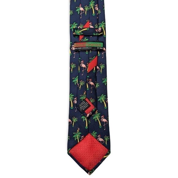 Hallmark Holiday Traditions Men's Blue Flamingo Festive Tie - Picture 4 of 4